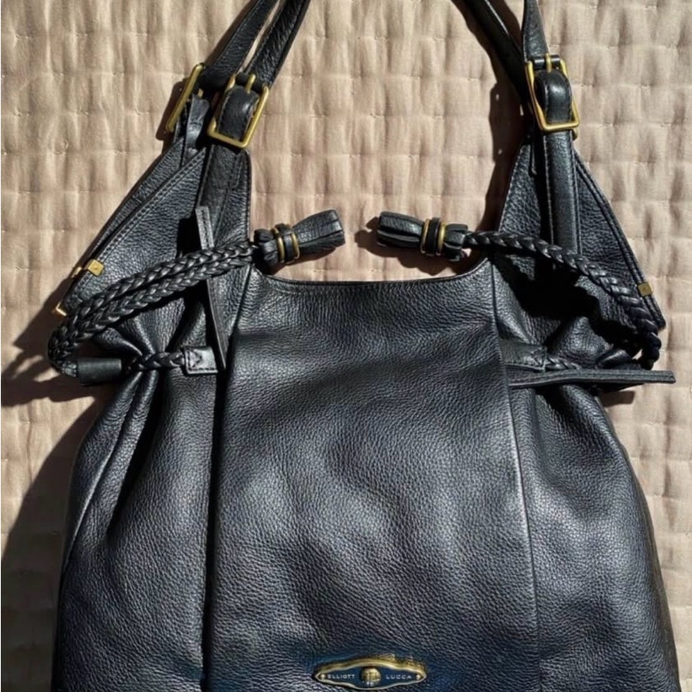 Elliott Lucca Black Leather Shoulder Hobo Bag